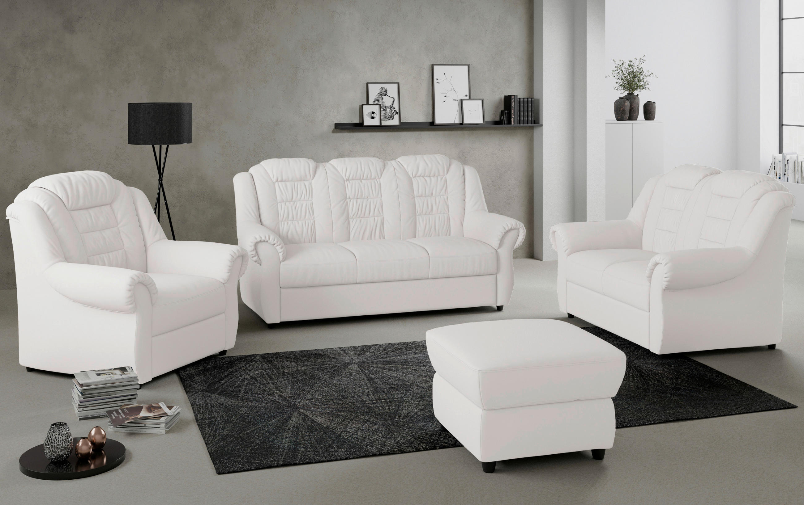 HOCKER in Textil Weiss - Weiss/Schwarz, Konventionell, Kunststoff/Textil (68/45/68cm) - Livetastic