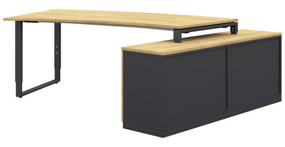 ECKSCHREIBTISCH in Anthrazit, Hickory - Anthrazit/Alufarben, Design, Holzwerkstoff/Metall (160/200cm) - Moderano