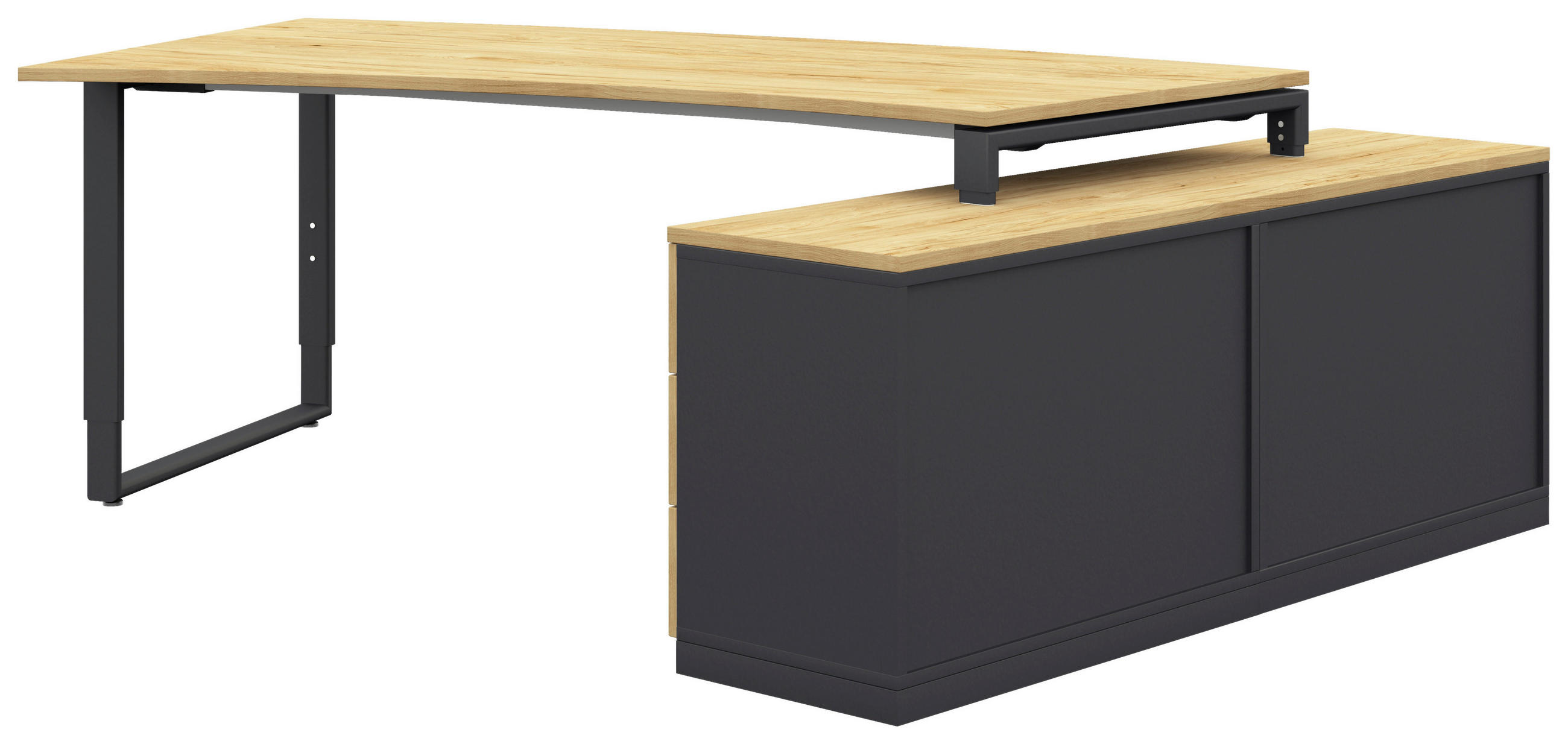 ECKSCHREIBTISCH  in Anthrazit, Hickory  - Anthrazit/Alufarben, Design, Holzwerkstoff/Metall (160/200cm) - Moderano