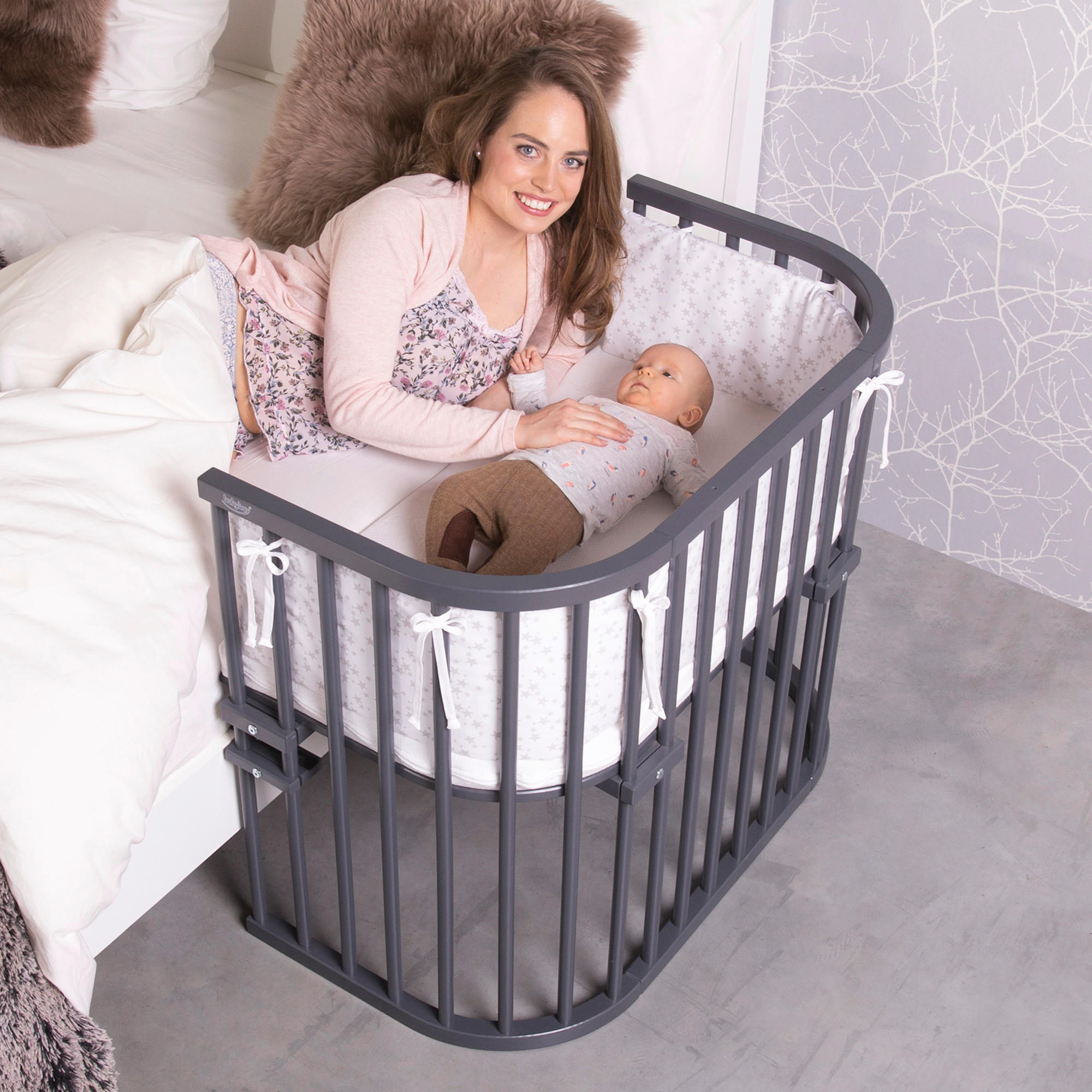 BEISTELLBETT BABYBAY MAXI 94/54/79 cm  - Schieferfarben/Grau, Basics, Holz (94/54/79cm) - Babybay