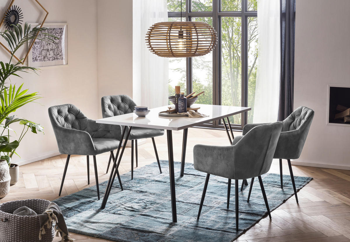 ARMLEHNSTUHL-SET 2 Stück  in Stahl Samt, Velours  - Schwarz/Grau, MODERN, Textil/Metall (56/81/62cm) - MID.YOU