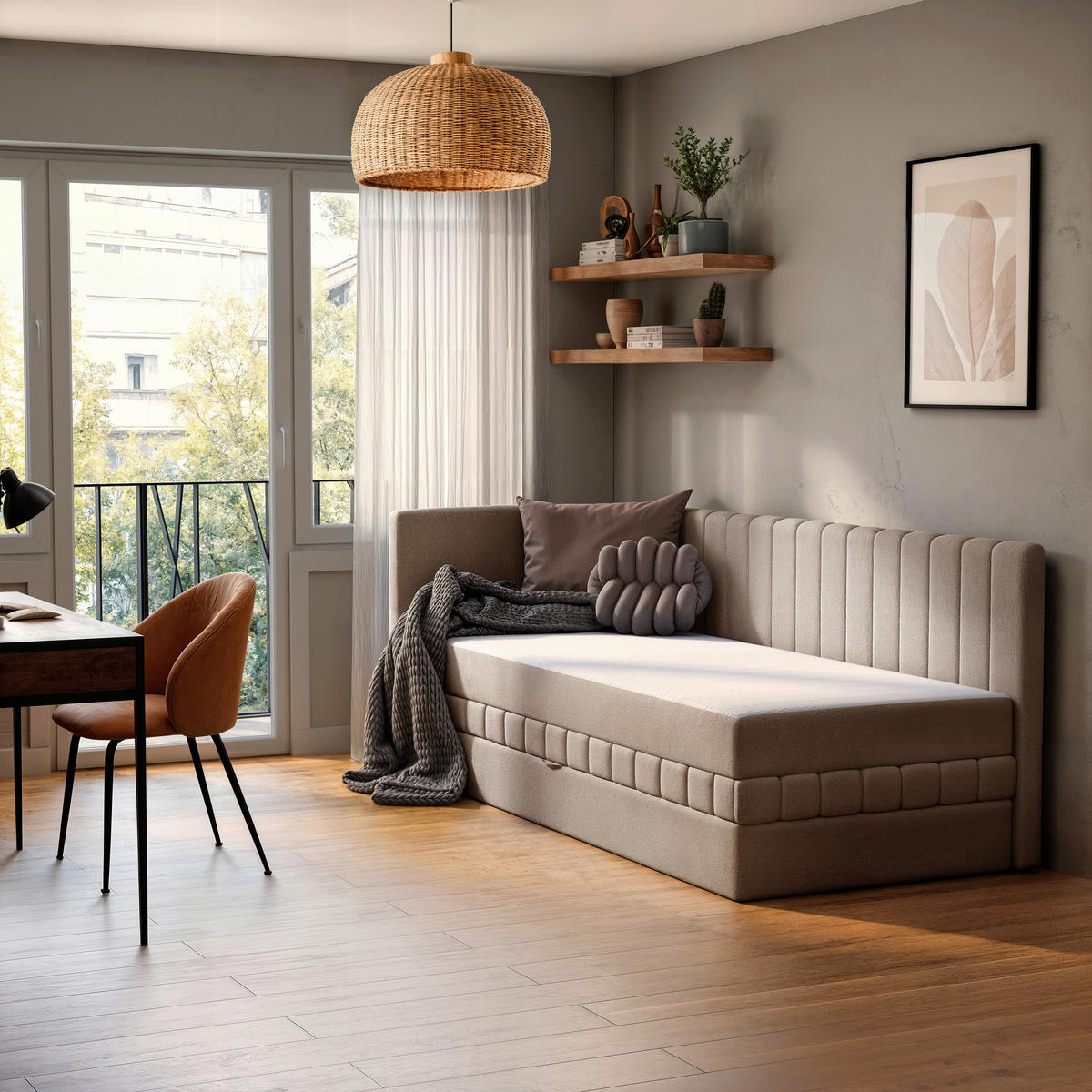 SCHLAFSOFA Chenille, Jacquard Hellbraun  - Hellbraun/Schwarz, Design, Kunststoff/Textil (99/83/212cm) - MID.YOU