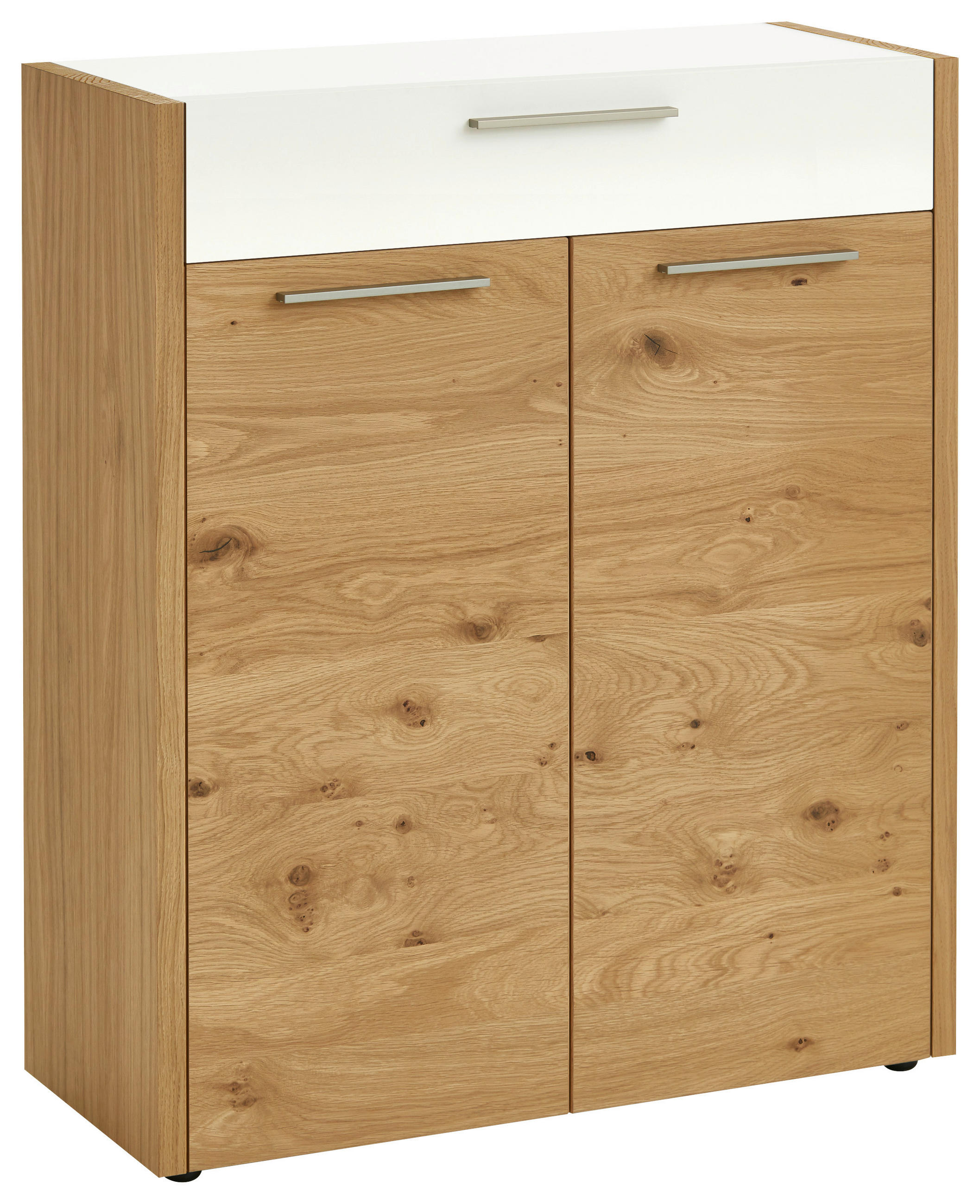 SCHUHSCHRANK Eiche, Balkeneiche furniert Weiß, Eichefarben - Eichefarben/Silberfarben, Design, Holz/Holzwerkstoff (86/103/37cm)