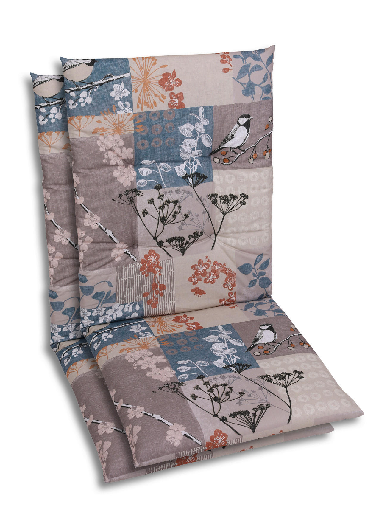 SESSELAUFLAGENSET in Blau, Schwarz, Weiß, Taupe, Rostfarben Blätter  - Taupe/Blau, Basics, Textil (48/5/108cm)