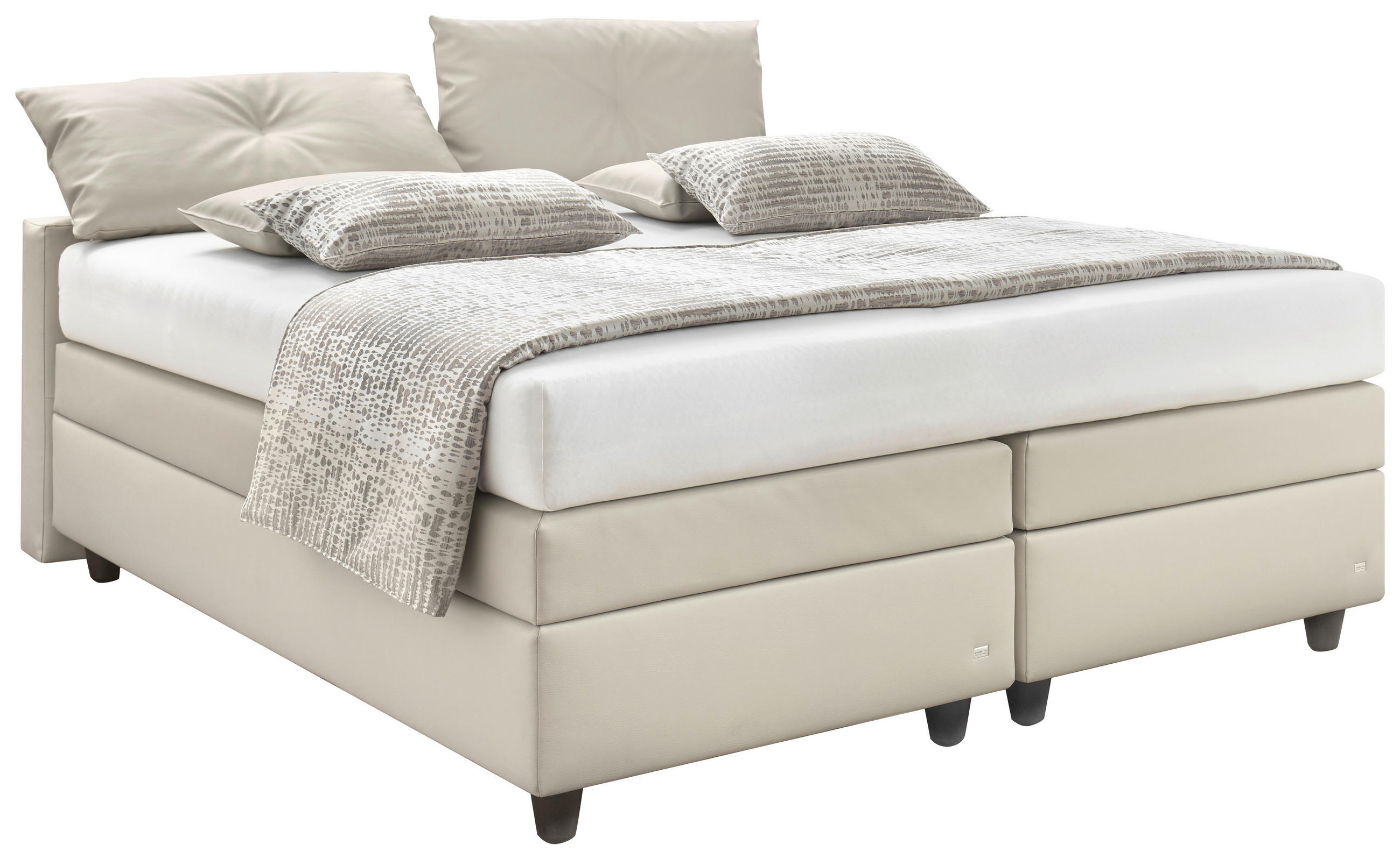 BOXSPRINGBETT 180/200 cm,  in Taupe, Matratze, gepolstertes Kopfteil, H2 + H3 = mittel + fest  - Taupe/Schwarz, KONVENTIONELL, Kunststoff/Textil (180/200cm) - RUF Betten