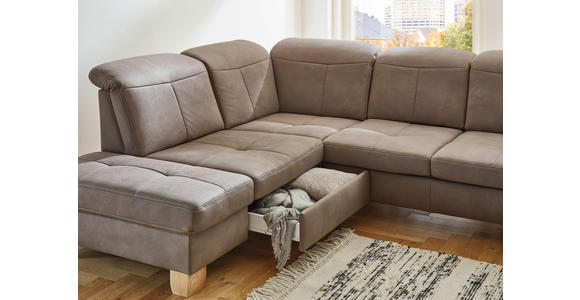 WOHNLANDSCHAFT Graubraun Mikrofaser - Wildeiche/Graubraun, KONVENTIONELL, Holz/Textil (243/343/185cm) - Voleo