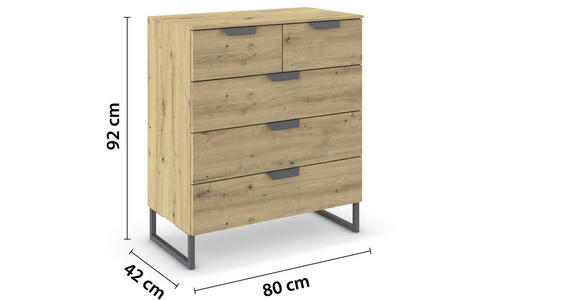 KOMMODE in 80/81/42 cm - Dunkelgrau/Eiche Artisan, Design, Holzwerkstoff/Metall (80/81/42cm) - Carryhome