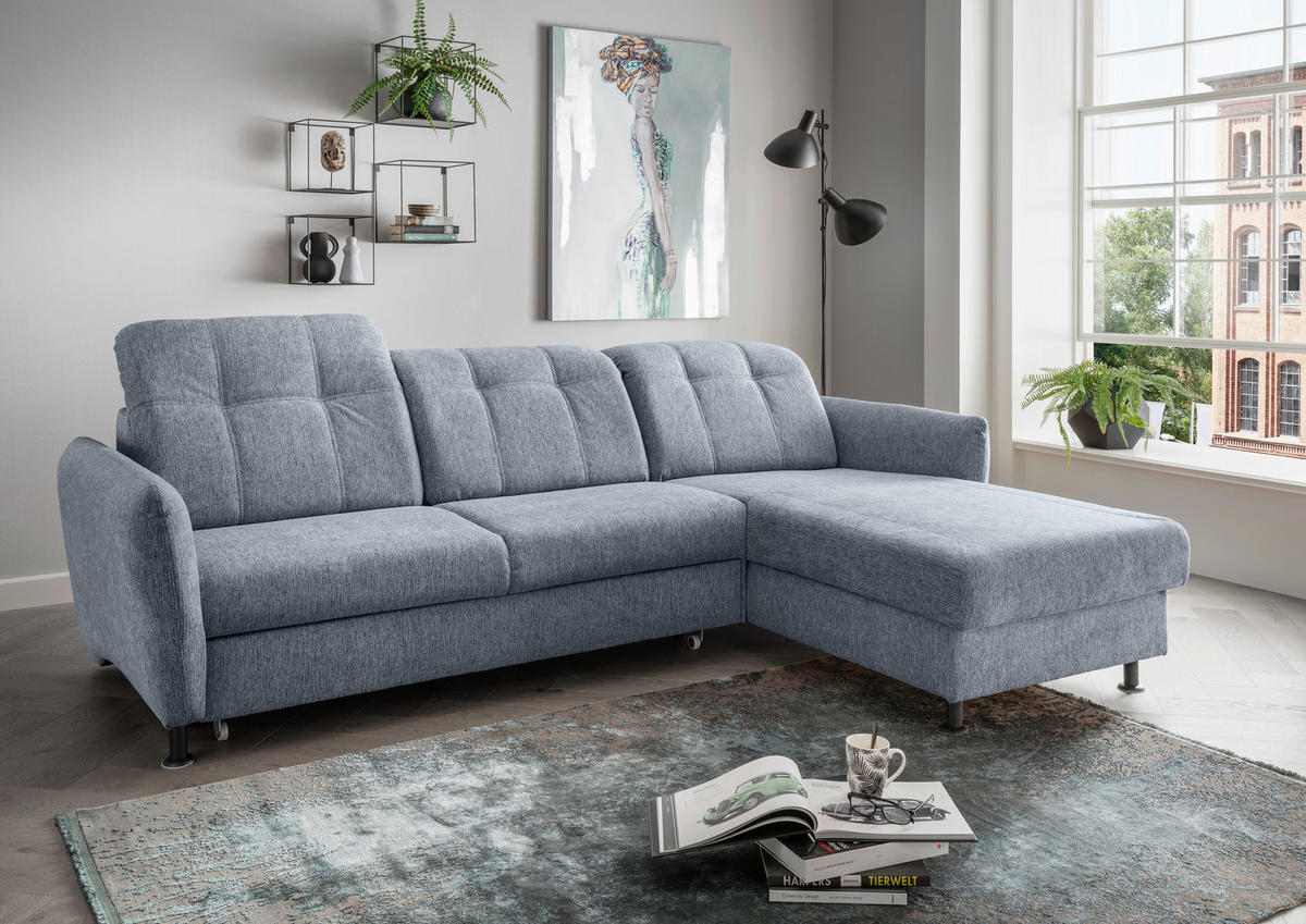 ECKSOFA Hellblau Chenille  - Schwarz/Hellblau, MODERN, Textil/Metall (267/184cm) - Livetastic