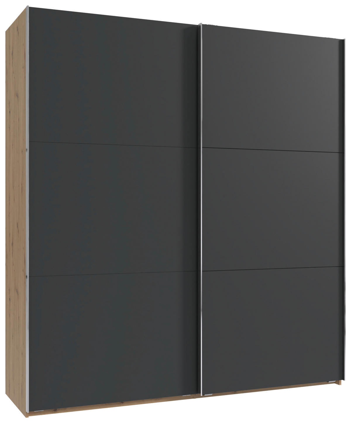 SCHWEBETÜRENSCHRANK 150/216/65 cm Graphitfarben, Plankeneiche  - Chromfarben/Plankeneiche, MODERN, Holzwerkstoff/Metall (150/216/65cm) - MID.YOU