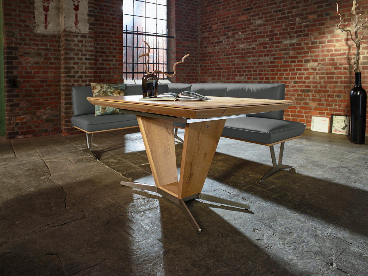 ECKBANK in Holz, Metall, Leder Dunkelgrau  - Edelstahlfarben/Dunkelgrau, Design, Leder/Holz (162/257cm) - Ambiente