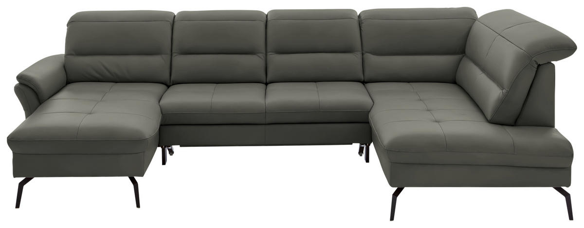 WOHNLANDSCHAFT in Echtleder Grau  - Schwarz/Grau, Design, Leder/Metall (181/336/206cm) - Beldomo Speed