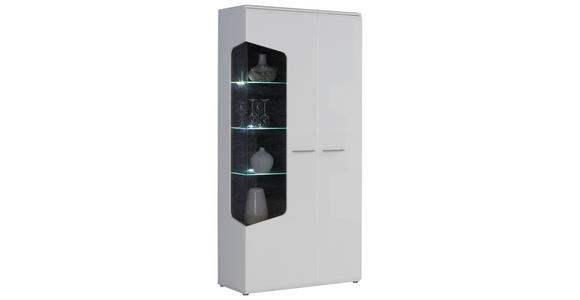 VITRINE  in Weiß, Eichefarben, Weiß Hochglanz  - Eichefarben/Weiß Hochglanz, Design, Glas/Holz (100/201/41cm) - Hom`in