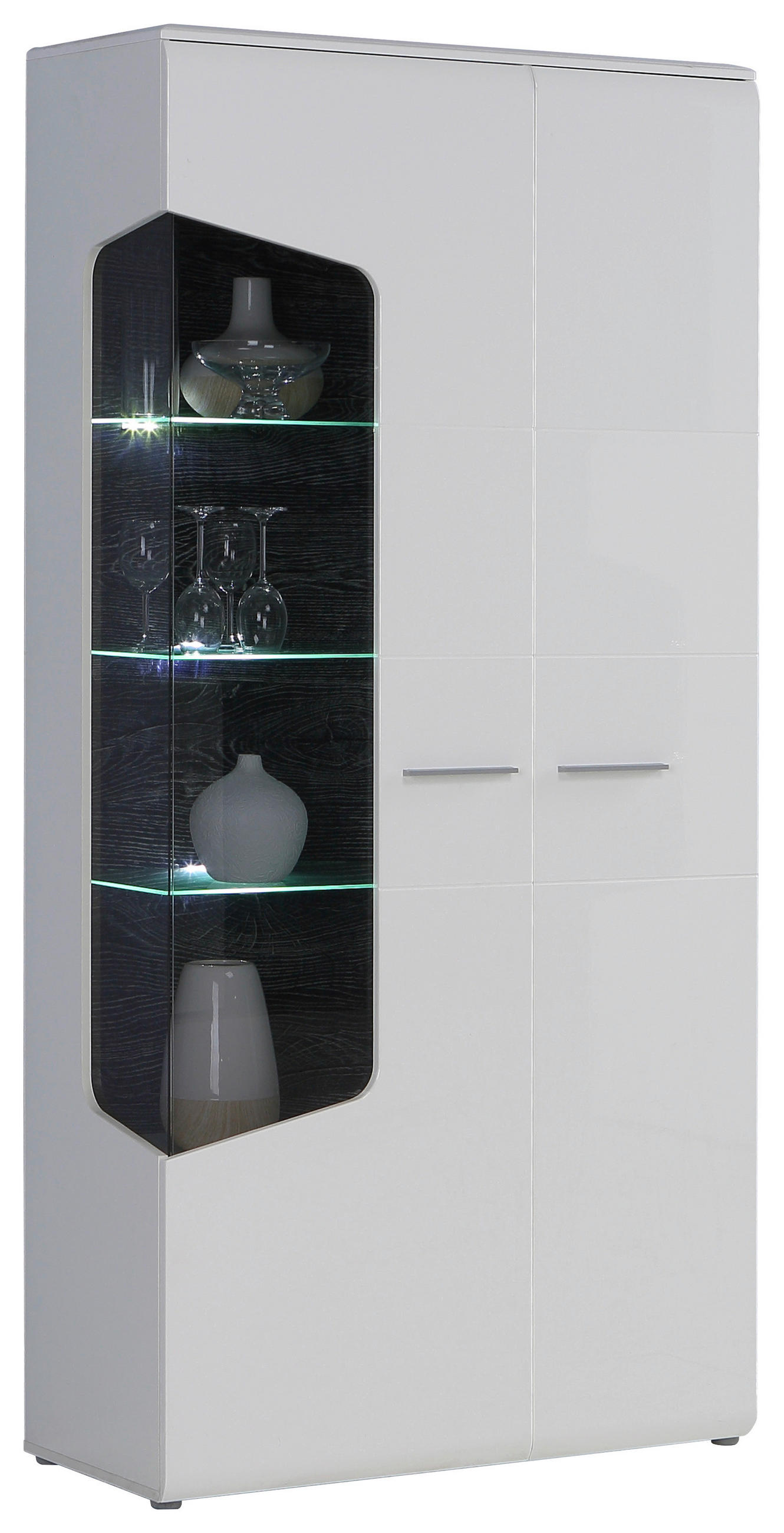 Hom`in Vitrine Weiß, Eiche, Weiß Hochglanz 100x201x41 cm