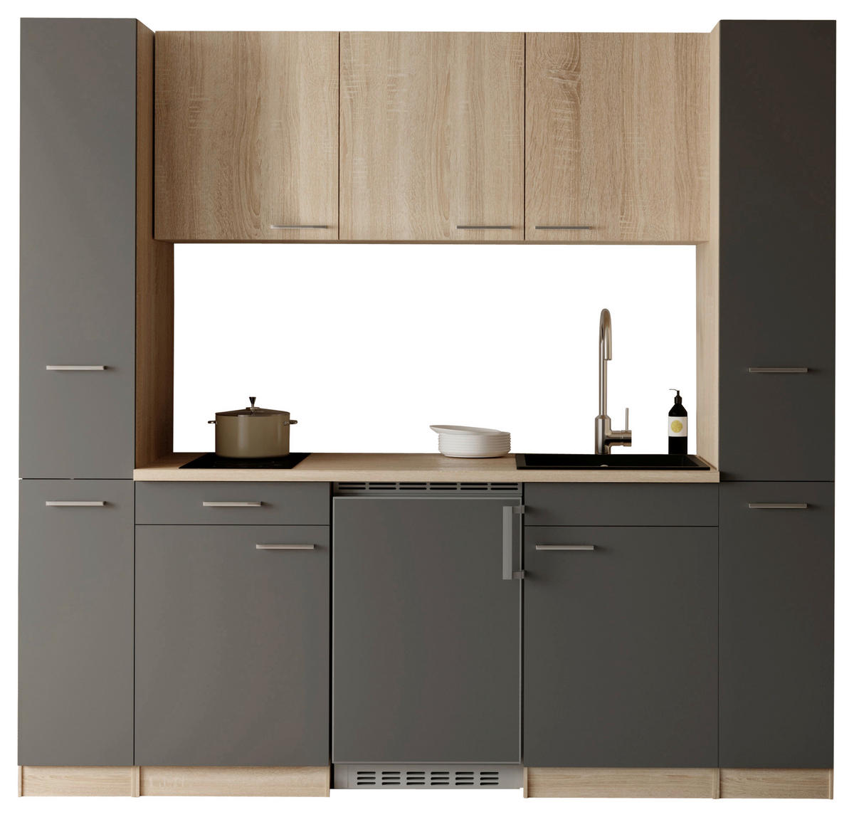 MODULKÖK 210 cm   i grå  - aluminiumfärg/grå, Design, trämaterial/plast (210cm) - Respekta