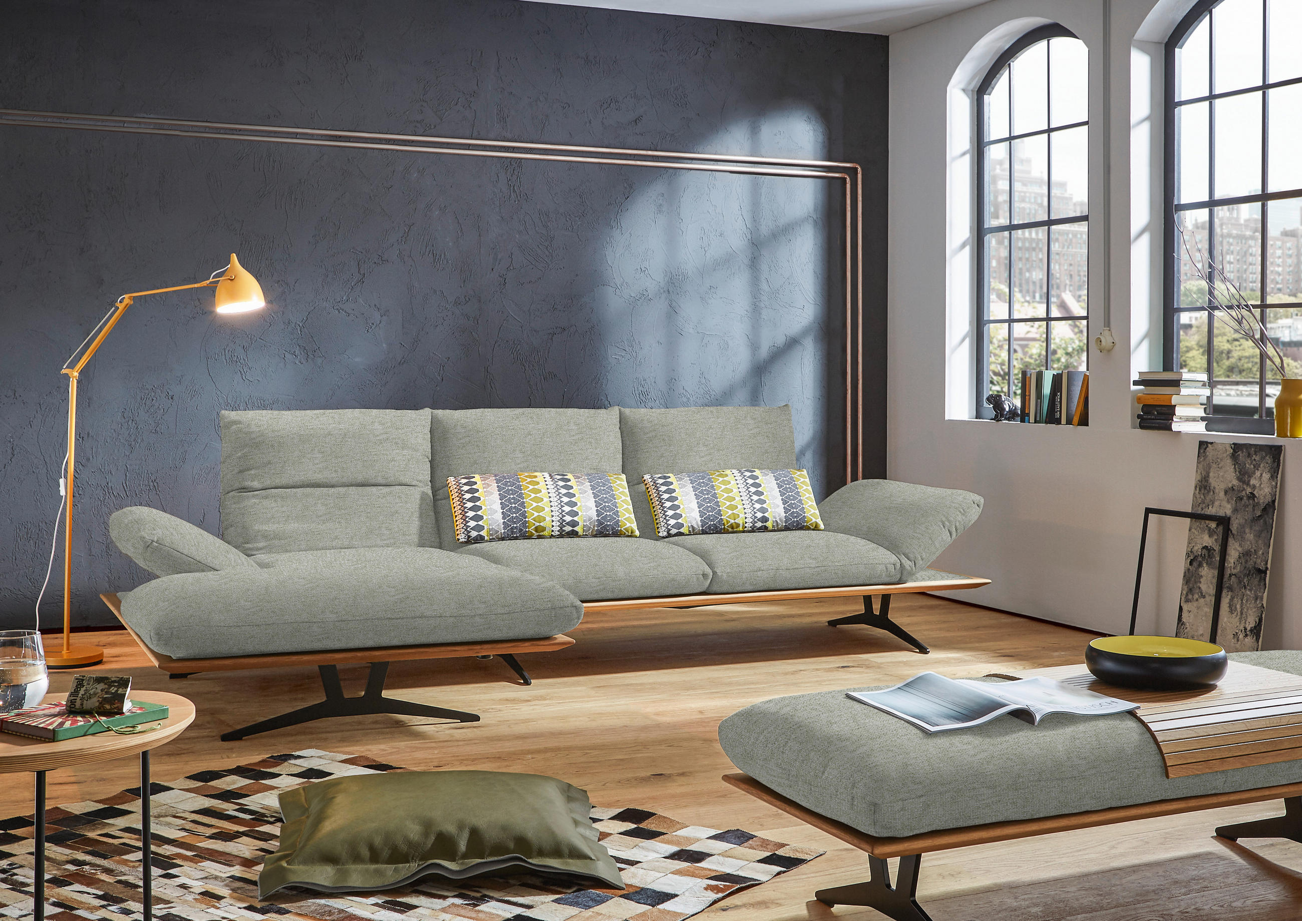 ECKSOFA in Flachgewebe Greige  159/314 cm  - Greige/Schwarz, Design, Holz/Textil (159/314cm) - Dieter Knoll