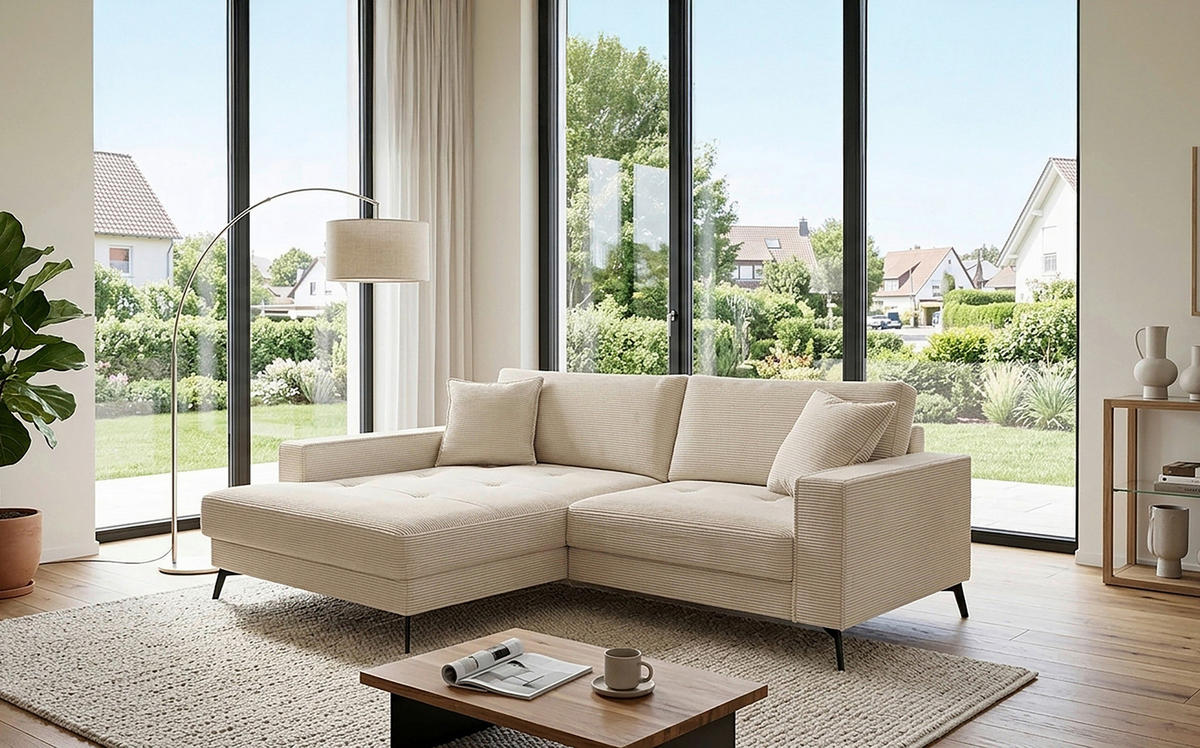 ECKSOFA TED Creme Cord Zierkissen  - Creme/Schwarz, Trend, Textil/Metall (174/228cm) - P & B