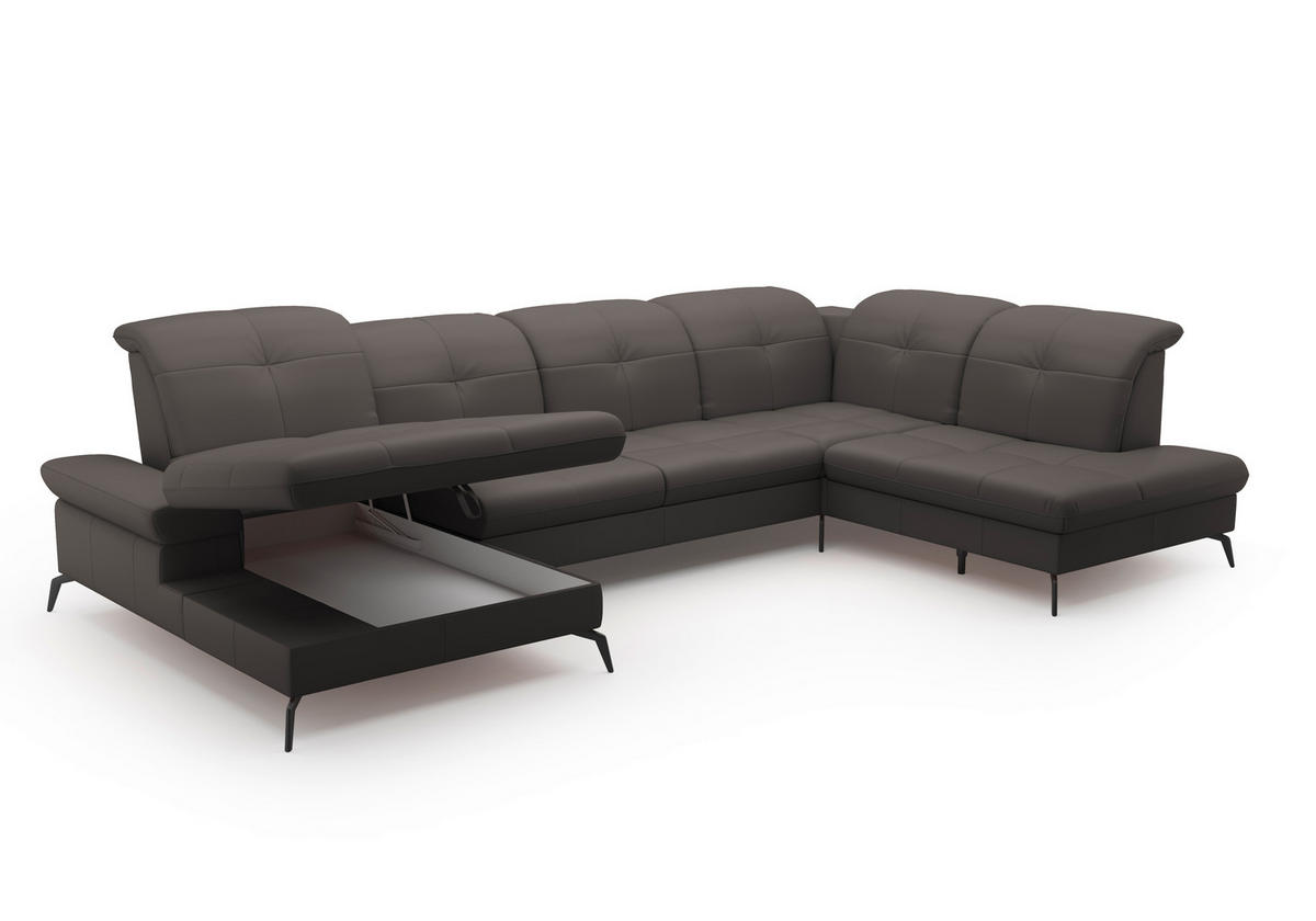 WOHNLANDSCHAFT in Echtleder Mokka  - Schwarz/Mokka, Konventionell, Leder/Metall (185/357/231cm) - Sit & More