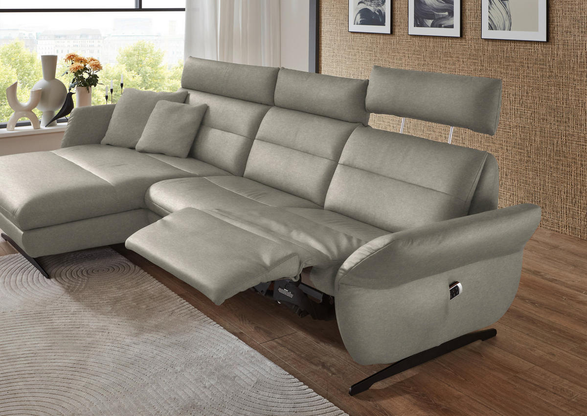 ECKSOFA in Echtleder Hellgrau  - Hellgrau/Schwarz, Design, Leder/Metall (169/298cm) - Dieter Knoll