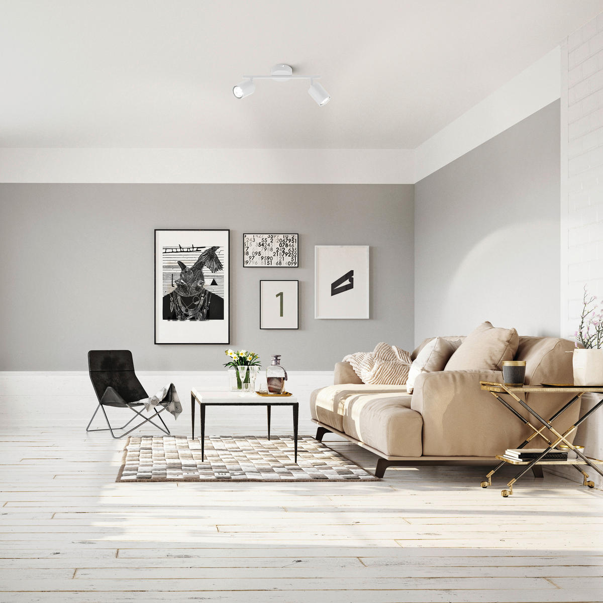 TAKLAMPA Vano  - vit/sandfärgad, Design, metall (8/30cm) - Fischer & Honsel