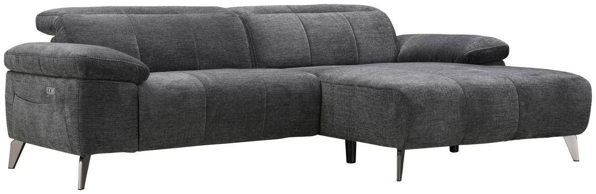 ECKSOFA Dunkelgrau Chenille  - Dunkelgrau/Silberfarben, Design, Textil/Metall (262/175cm) - Livetastic