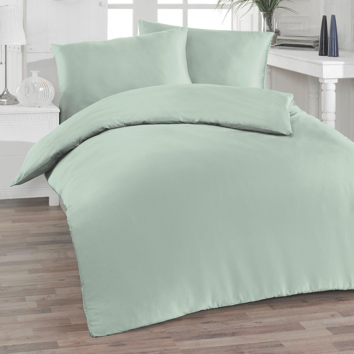 BETTWÄSCHE Satin 140/200 cm  - Salbeigrün, Basics, Textil (140/200cm) - Florella