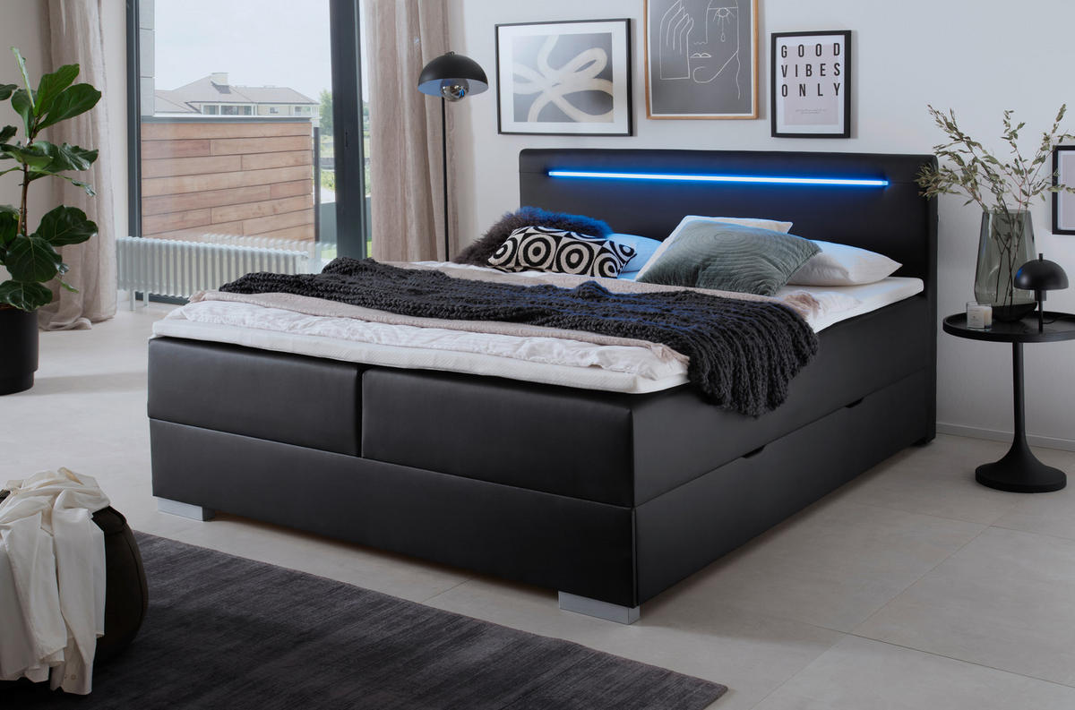 BOXBETT 180/200 cm  in Schwarz  - Edelstahlfarben/Schwarz, MODERN, Kunststoff/Textil (180/200cm) - Livetastic