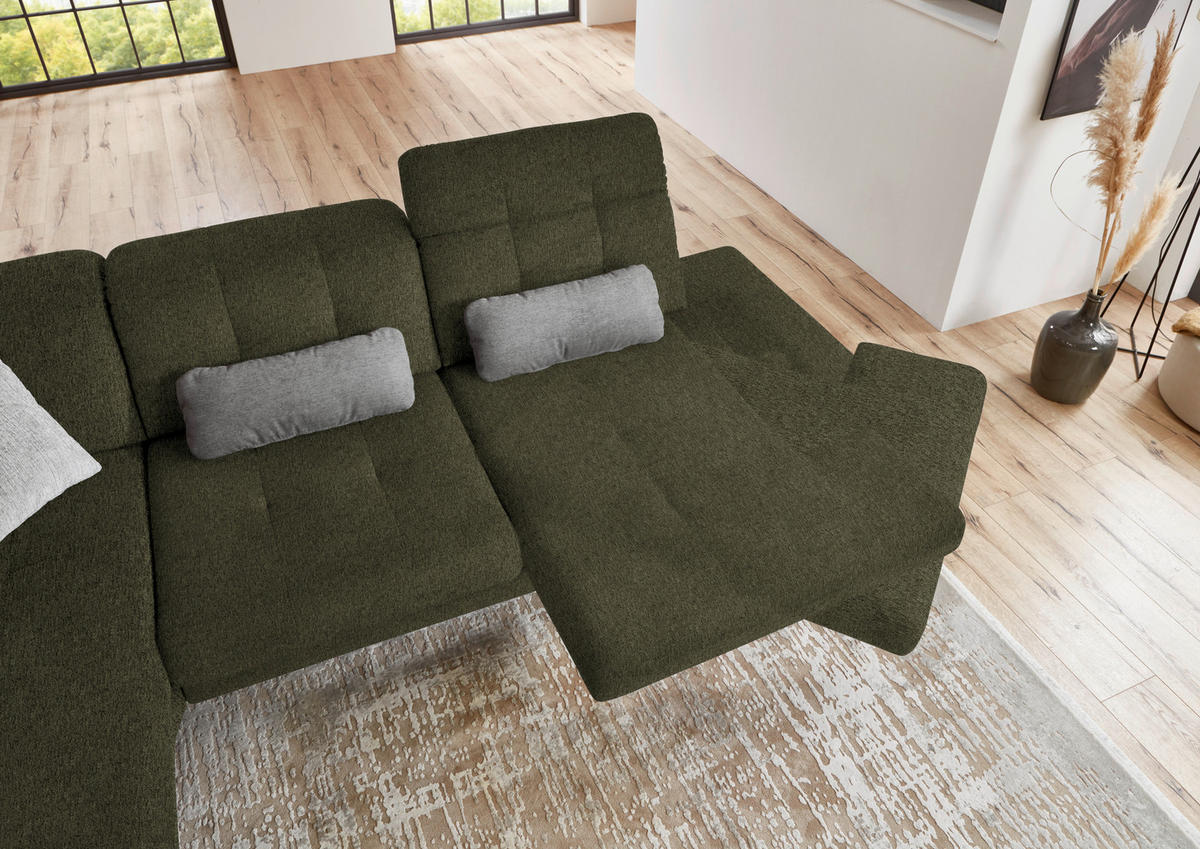 ECKSOFA in Flachgewebe Dunkelgrün  - Dunkelgrün/Schwarz, Design, Textil/Metall (190/309cm) - Beldomo Style