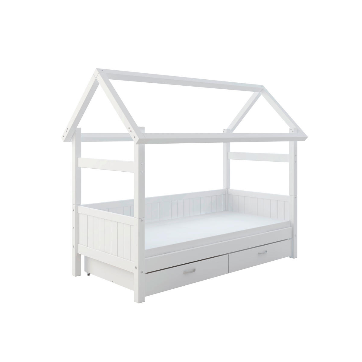 HAUSBETT 90/200 cm,  in Weiß, Rollrost, Bettschublade  - Weiß, MODERN, Holz (90/200cm) - Chameo