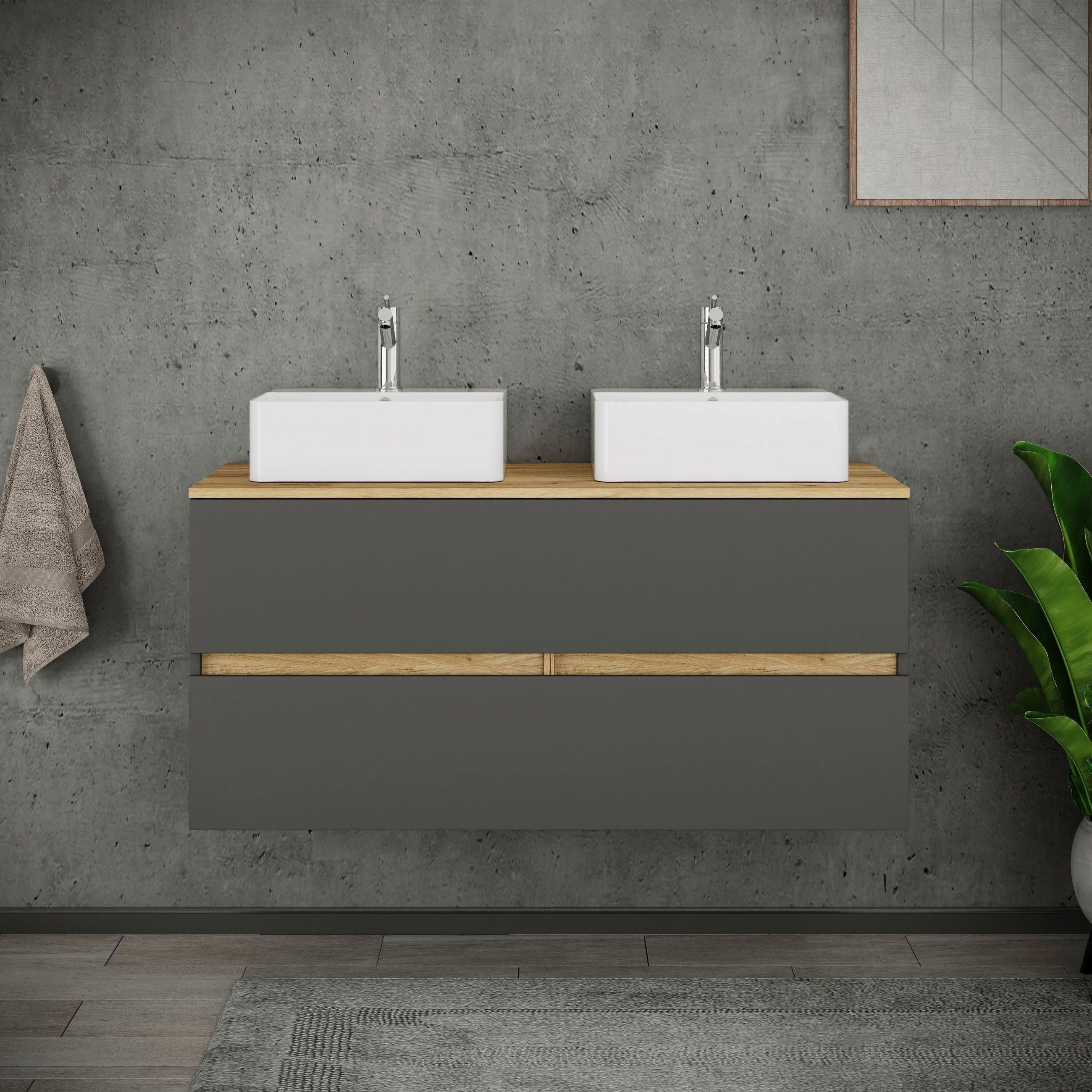 BADEZIMMER 3-teilig  in 111 cm  - Honigeiche/Anthrazit, Trend, Keramik/Holzwerkstoff (111cm) - MID.YOU