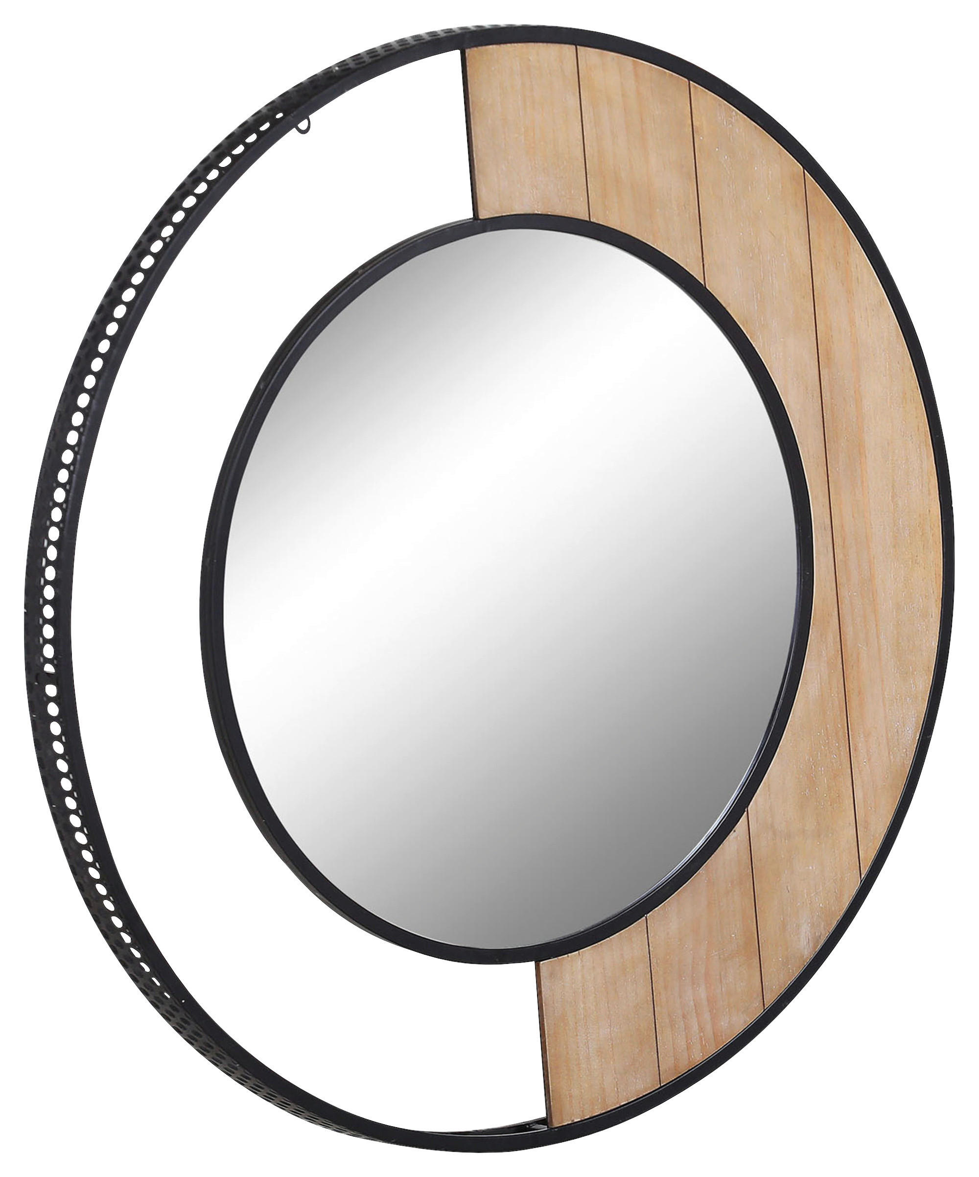 WANDSPIEGEL 90/90/5 cm    in rund  - Schwarz/Naturfarben, Trend, Glas/Holzwerkstoff (90/90/5cm)
