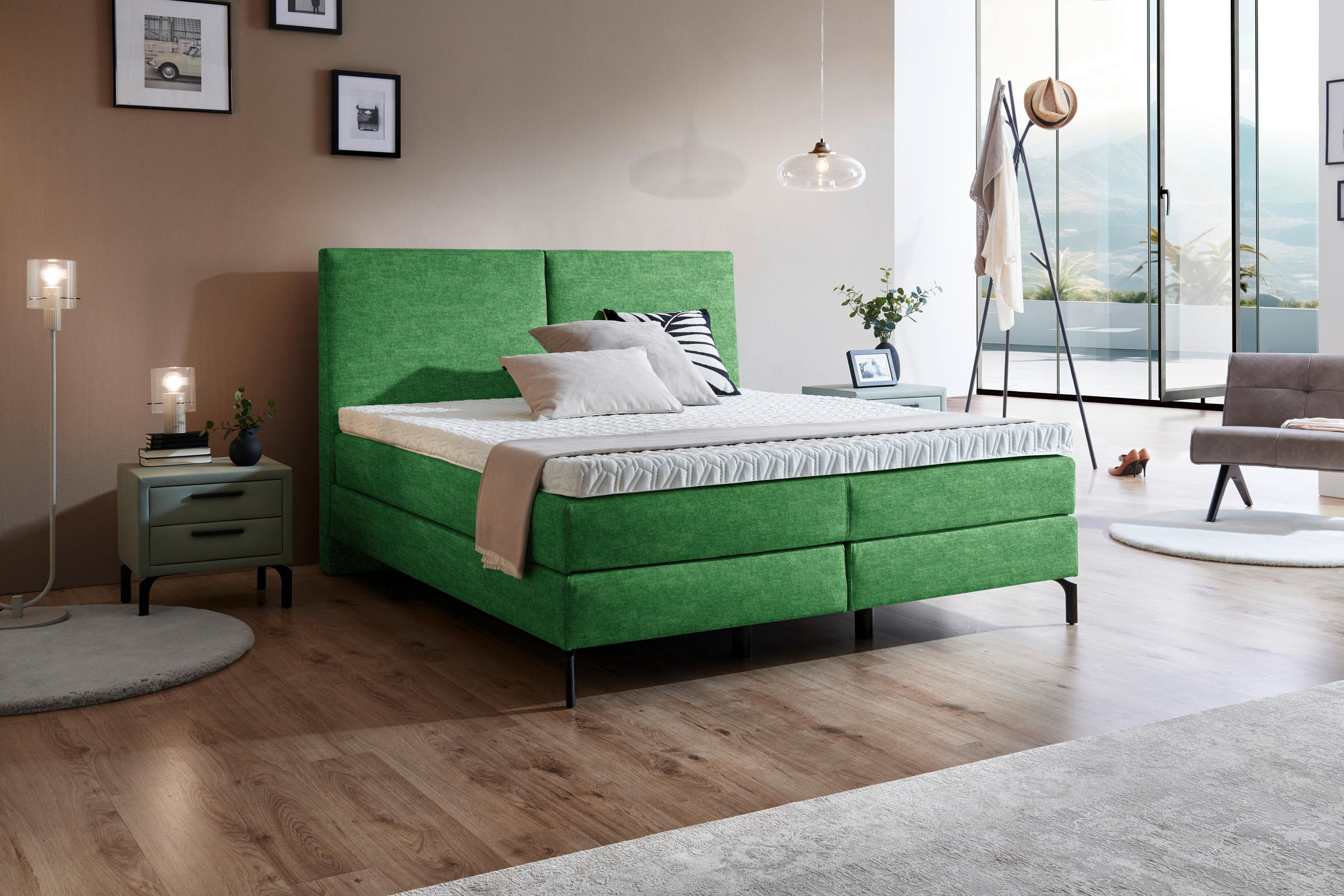 BOXSPRINGBETT 200/200 cm  in Grün  - Schwarz/Grün, KONVENTIONELL, Textil/Metall (200/200cm) - Dieter Knoll