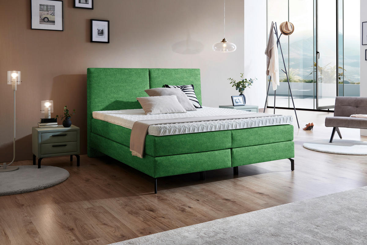BOXSPRINGBETT 200/200 cm  in Grün  - Schwarz/Grün, KONVENTIONELL, Textil/Metall (200/200cm) - Dieter Knoll
