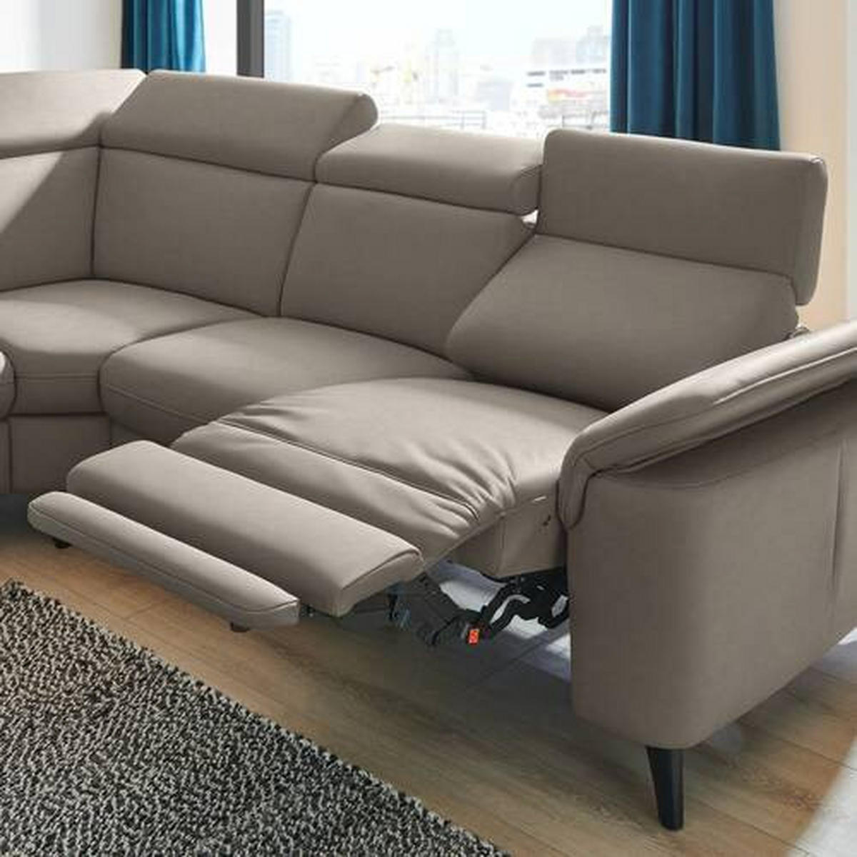 ECKSOFA in Echtleder Graubraun  - Graubraun/Schwarz, Design, Leder/Metall (239/285cm) - Cantus