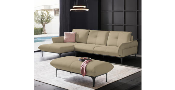 ECKSOFA in Echtleder Beige  - Beige/Schwarz, Design, Leder/Metall (182/325cm) - Valnatura