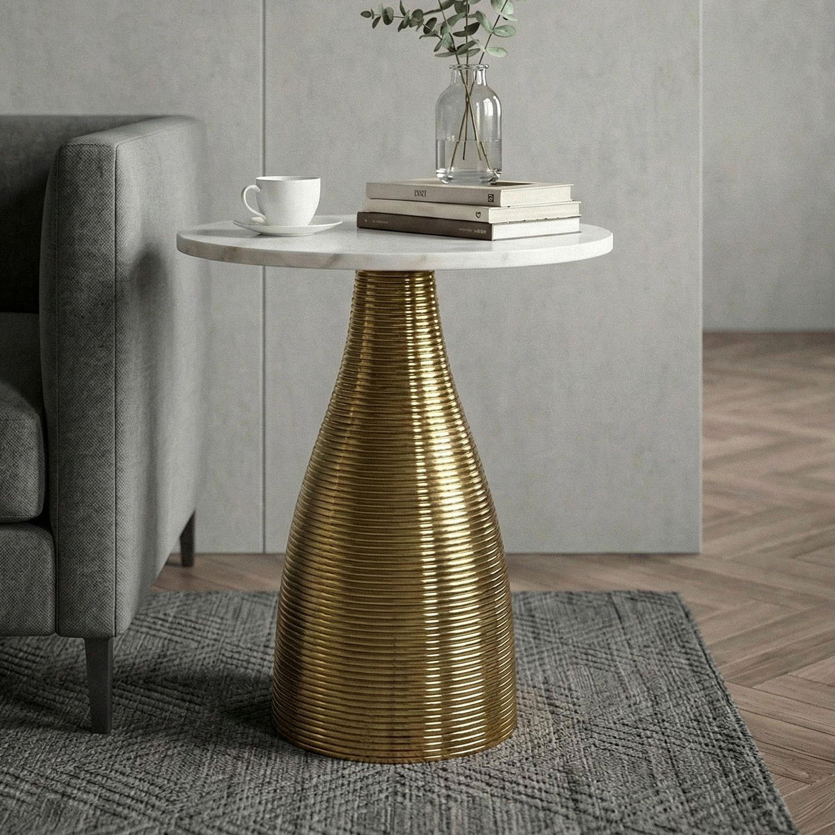 PRÍRUČNÝ STOLÍK, biela - zlatá/biela, Design, kov/kameň (40/40/48cm) - Livetastic
