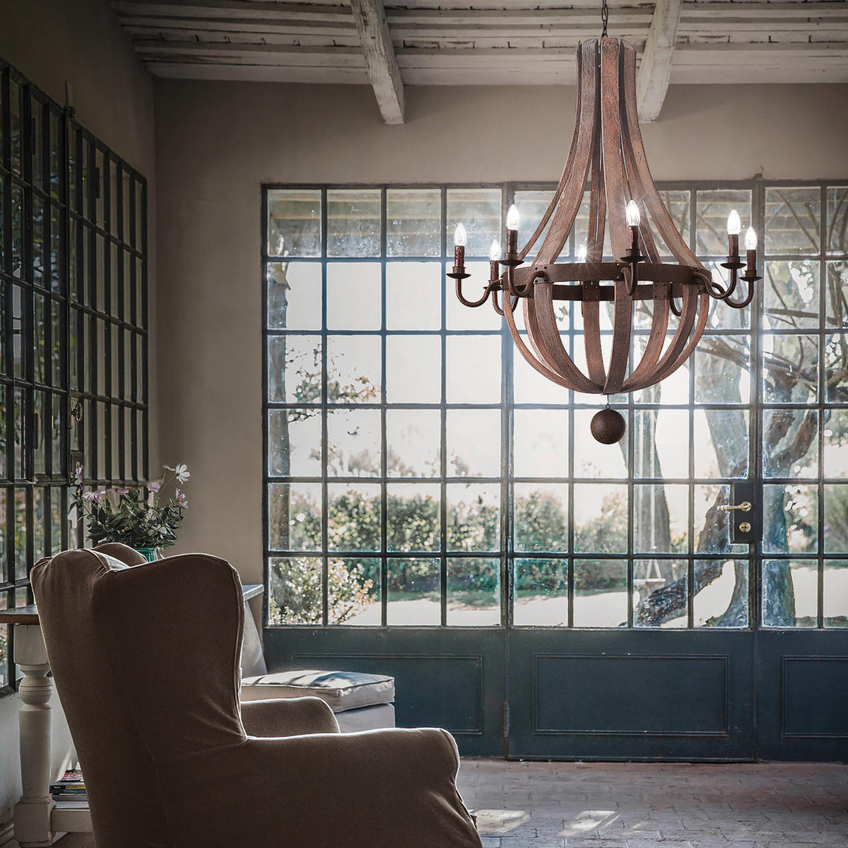 HÄNGELEUCHTE 92/139-200 cm  - Rostfarben/Braun, KONVENTIONELL, Holz/Metall (92/139-200cm) - Ideal Lux
