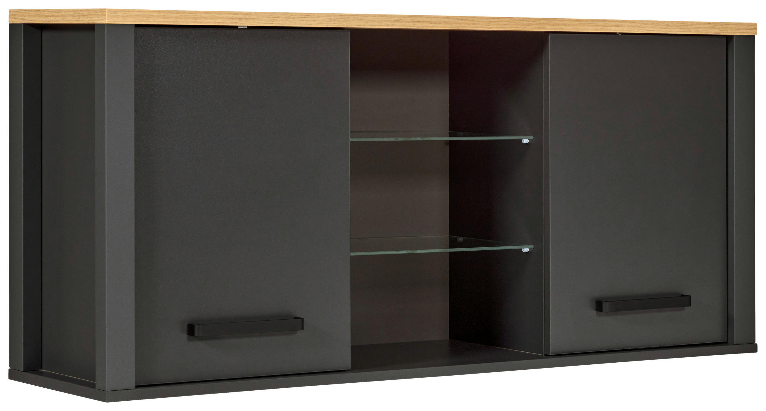 KÜCHENOBERSCHRANK 130,3/57,5/33 cm  in Anthrazit, Eiche Artisan  - Anthrazit/Schwarz, MODERN, Glas/Holzwerkstoff (130,3/57,5/33cm) - home24
