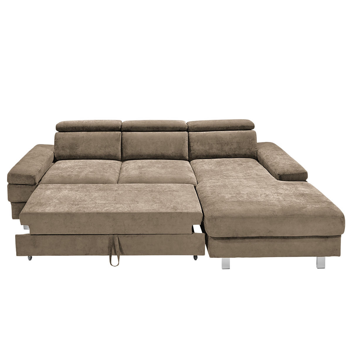 ECKSOFA in Webstoff Schlammfarben  - Schlammfarben/Silberfarben, Konventionell, Textil/Metall (182/82/260cm) - Trendmanufaktur
