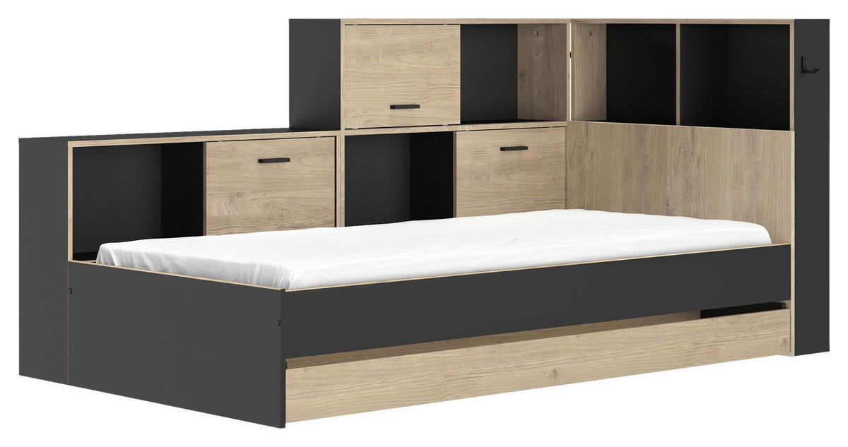 STAURAUMBETT 90/200 cm  in Schwarz, Kastanienfarben  - Kastanienfarben/Schwarz, MODERN, Holzwerkstoff (90/200cm) - MID.YOU