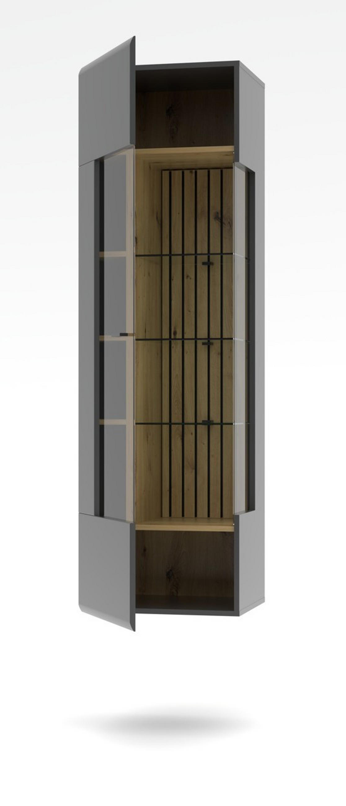 HÄNGEVITRINE in Graphitfarben, Eiche Artisan   - Schwarz/Graphitfarben, Design, Glas/Holzwerkstoff (49/167/40cm) - MID.YOU
