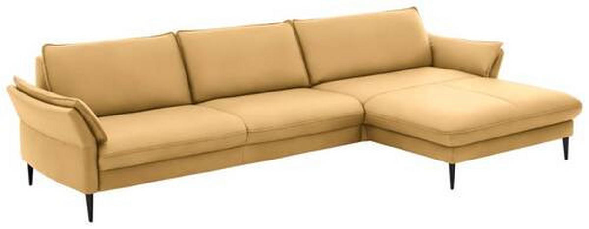 ECKSOFA in Echtleder Gelb  - Gelb/Schwarz, Design, Leder/Metall (334/172cm) - Valdera