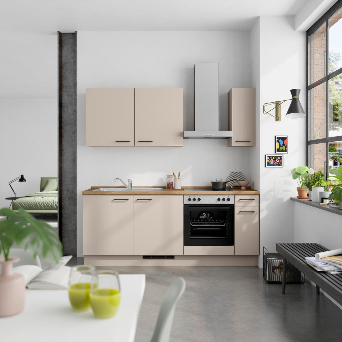 KÜCHENLEERBLOCK 210 cm   in Eichefarben, Sandfarben  - Sandfarben/Eichefarben, MODERN, Holzwerkstoff/Metall (210cm) - Nobilia