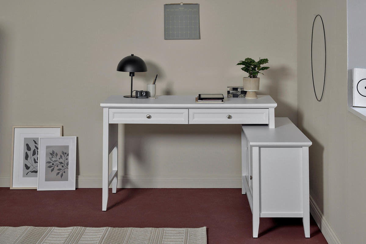 ECKSCHREIBTISCH 145/120/77 cm  in Weiss  - Weiss/Silberfarben, Modern, Holzwerkstoff/Metall (145/120/77cm) - MID.YOU