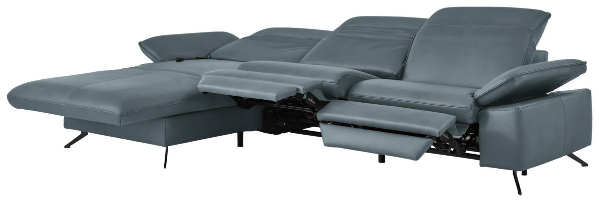 ECKSOFA  Echtleder Blaugrau  - Blaugrau/Schwarz, Design, Leder/Metall (169/307cm) - Beldomo Premium