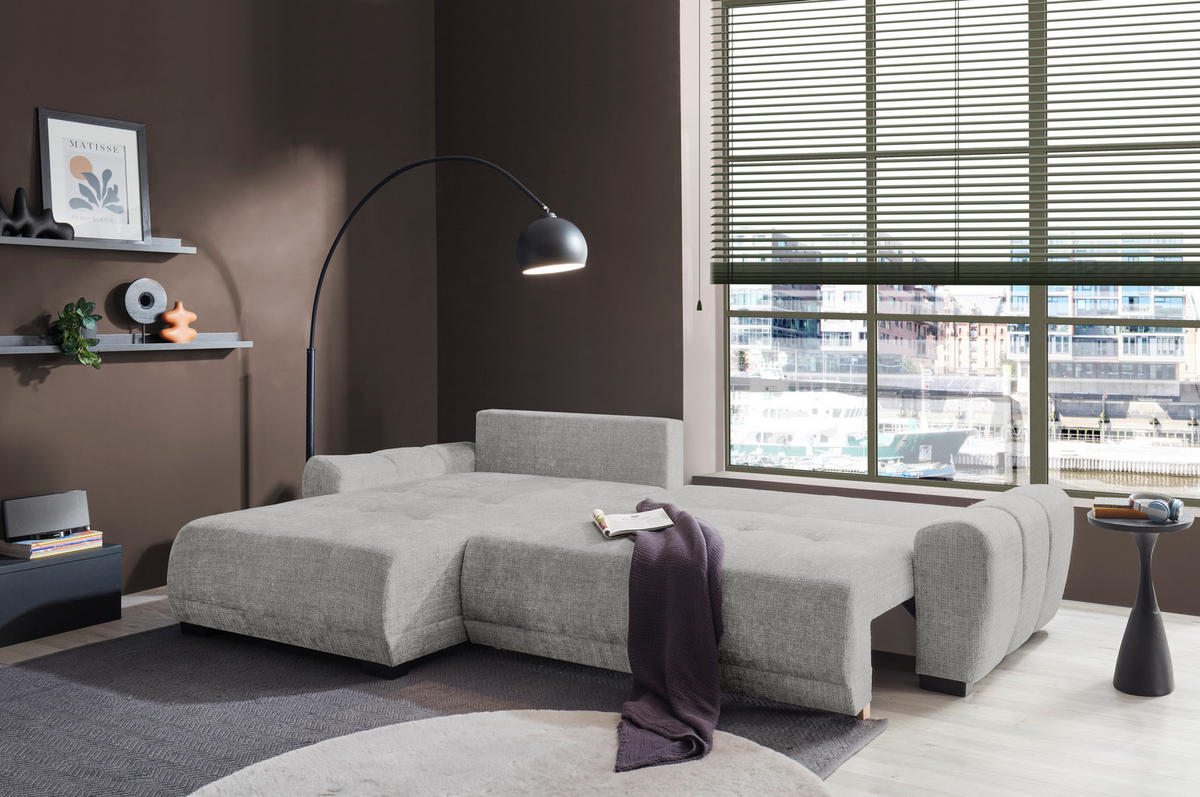 HÖRNBÄDDSOFFA 3-sits i chenille silver  - silver/svart, Basics, textil/plast (321/184cm) - Livetastic