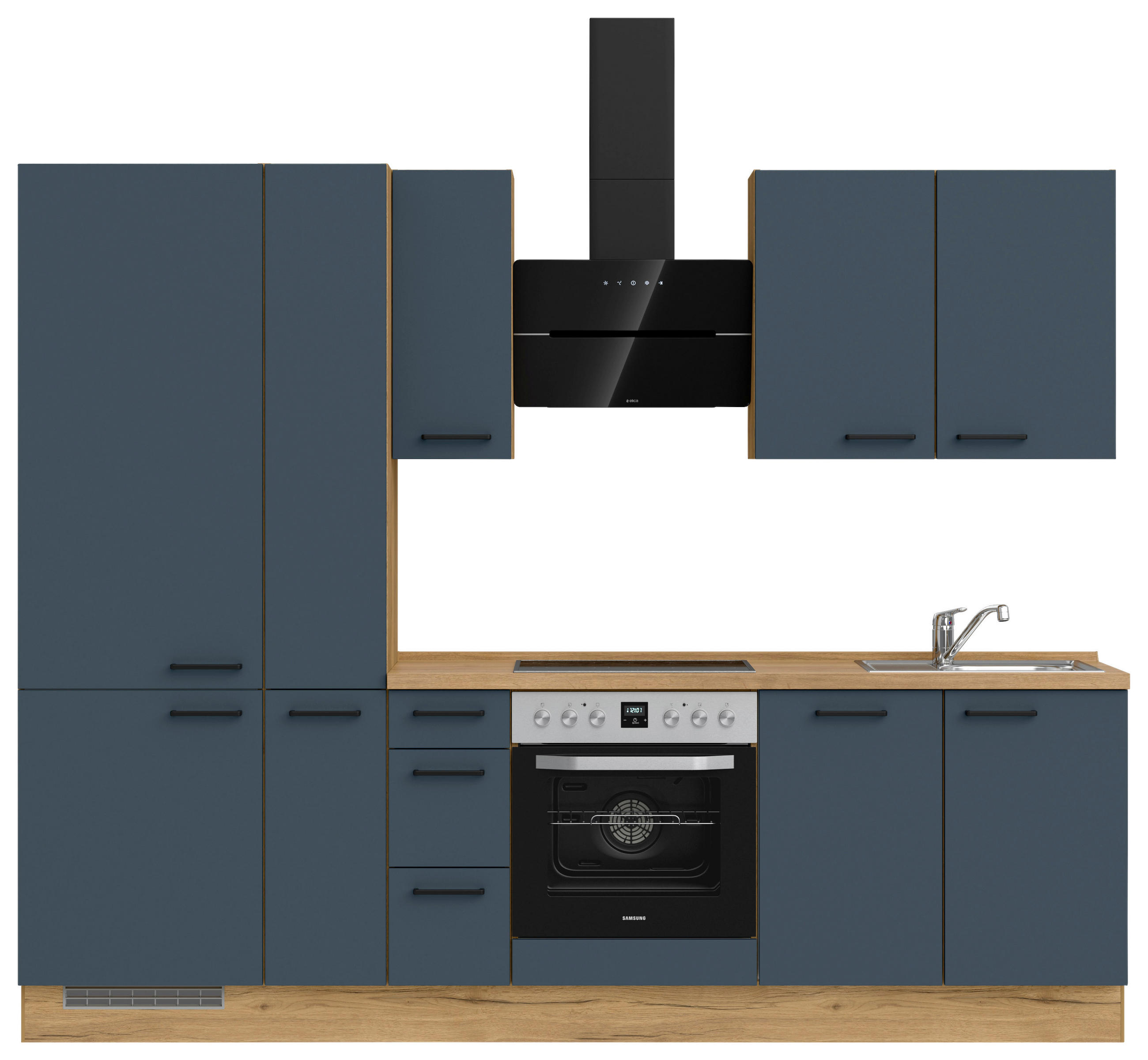 KÜCHENLEERBLOCK 270 cm   in Blau, Eichefarben  - Blau/Eichefarben, MODERN, Holzwerkstoff/Metall (270cm) - Nobilia