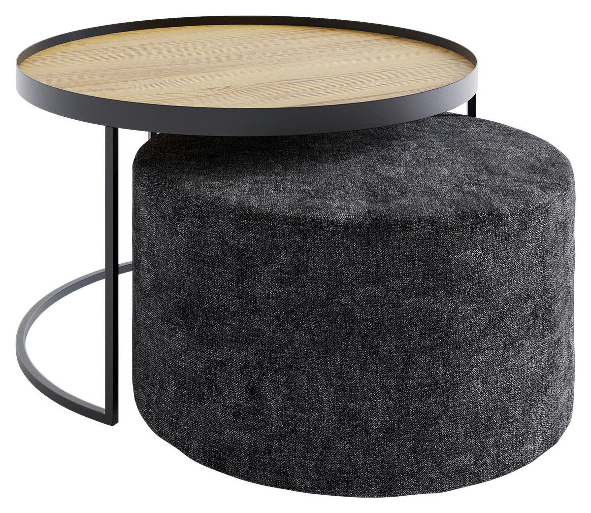 COUCHTISCHSET Holz 50/50/39 cm  - Eichefarben/Schwarz, Design, Holz/Textil (50/50/39cm) - Novel