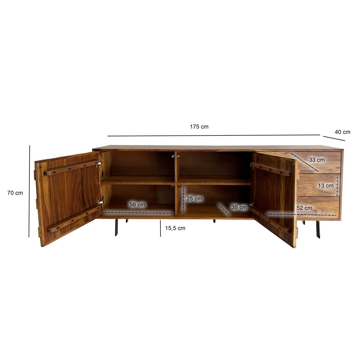 SIDEBOARD 175/70/40 cm  - sheshamfärgad/svart, Natur, metall/trä (175/70/40cm) - Livetastic