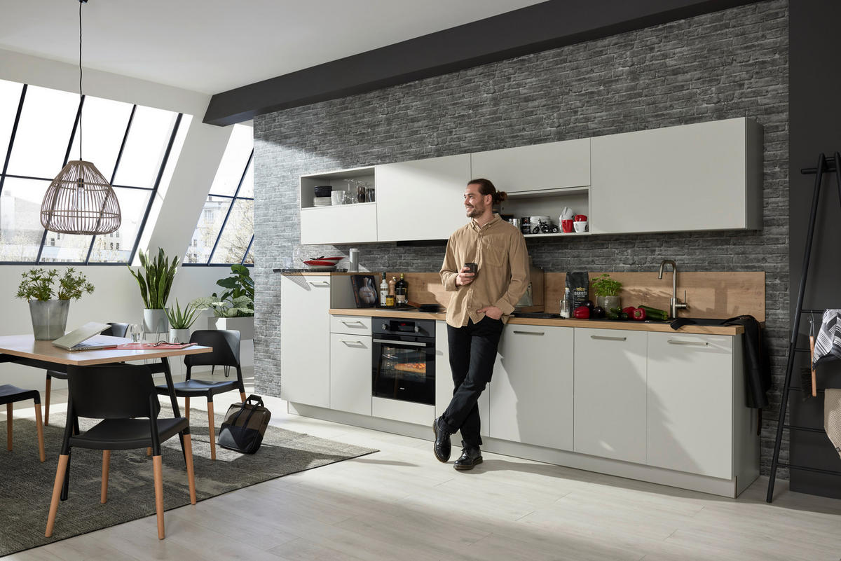 KÜCHENLEERBLOCK 360 cm   in Eichefarben, Platinfarben  - Platinfarben/Edelstahlfarben, Design, Holzwerkstoff/Metall (360cm) - Nolte Küchen
