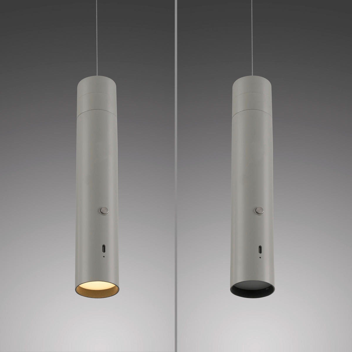 AKKU-LED-HÄNGELEUCHTE 4/4/200 cm   - Greige, Design, Kunststoff/Metall (4/4/200cm)